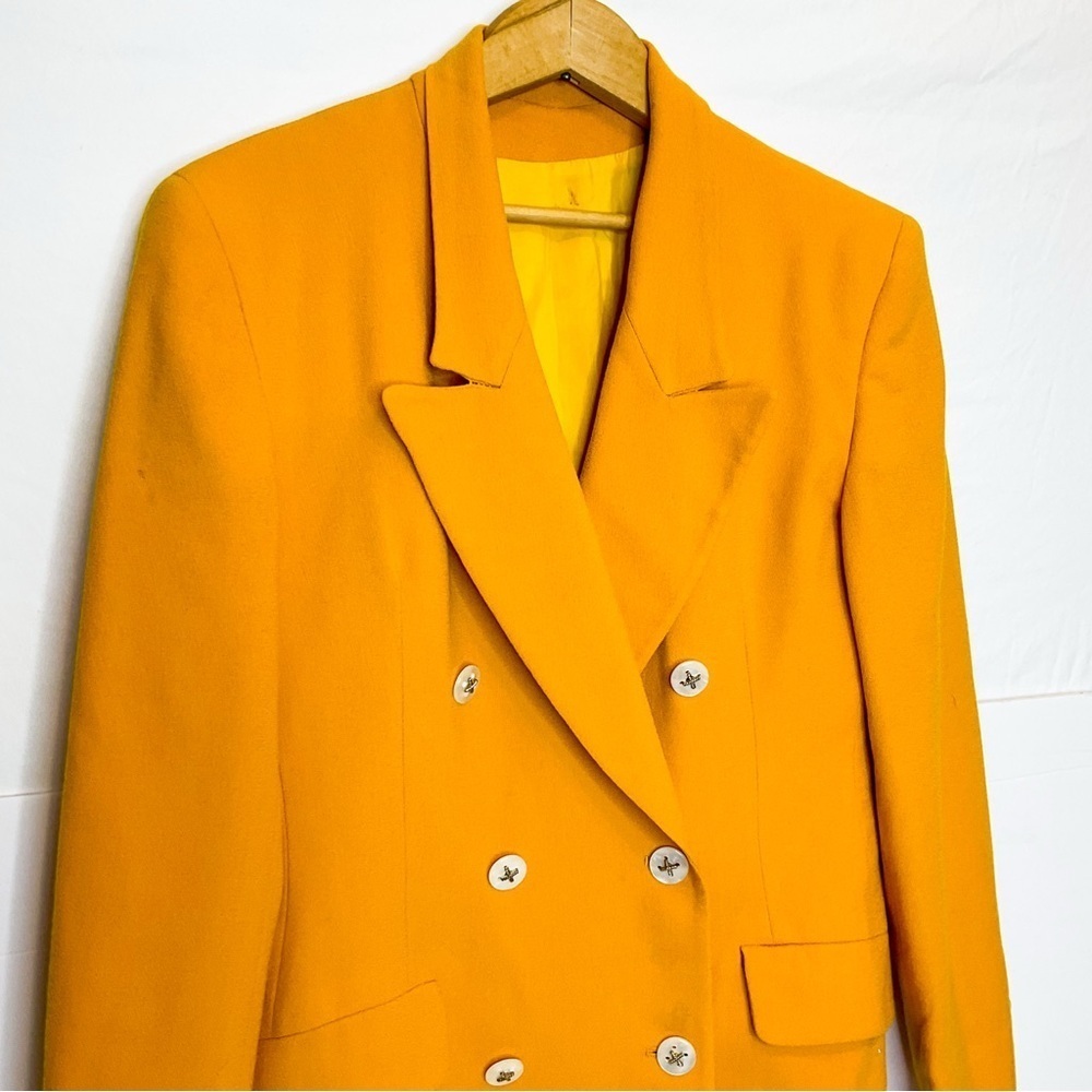 VINTAGE Curry Yellow Wool Blazer 1980s Double Breasted Power Jacket